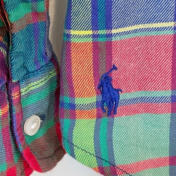 Ralph Lauren kids multicolour flannel long sleeve button shirt with ruffles - Picture 9 of 15